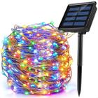 Pisca Pisca Fio de Fada Solar Led 200 Lâmpadas Colorida Dourado 20m Decoração Enfeite Jardim Luzes de Natal