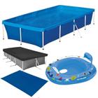 Piscina 3000 Lts Mor + Capa e Forro + Bote Inflavel com Fralda Azul Kit