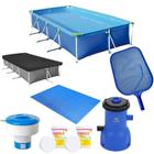 Piscina 5000 Litros + Capa e Forro + Filtro 220v 3028l/H + Cloro + Peneira + Flutuador Kit