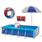 Piscina 7600 Lts Mor + Guarda Sol + Bola Inflavel + Boias Homem Aranha