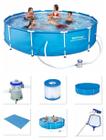 Piscina Bestway 6473 Litros Estrutural com Bomba Filtro 220v Capa Forro Kit Limpeza