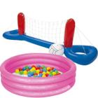 Piscina Bolinhas Infantil 80 Litros Rosa Banheira Bebe Menina r80 Rede Voleibol Inflavel Praia Volei 2,44 metros Com Bola - MOR