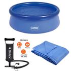 Piscina Borda Inflável PVC 4600 Litros Com Kit Reparo e Bomba de Ar para Inflar e Desinflar 2 bicos e Lona 4x4 Azul - MOR