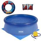 Piscina Infantil 1000 Litros Mor Inflavel + Mini Bomba Manual + Forro + Boias do Homem Aranha