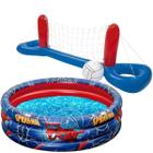 Piscina Infantil Grande 200 Litros Homem Aranha Menino Banheira Bebe H18 Azul Rede Voleibol Inflavel Praia Volei 2,44 metros Com Bola