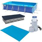 Piscina Premium Retangular Estrutural 10.000 L + Capa + Forro + Bomba 220v Kit