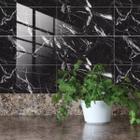 Placa Adesiva Parede Piso Painel Mármore Preto Vinílico Premium Autocolante 3d Lavavel 30x60cm