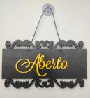 Placa Arabesco Enfeite Decorativo Aberto / Fechado Mdf Preto/Amarelo com Cordão e Ventosa