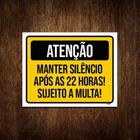 Placa Atenção Manter Silêncio Após 22 Horas Multa 18X23