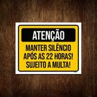 Placa Atenção Manter Silêncio Após 22 Horas Multa 18x23