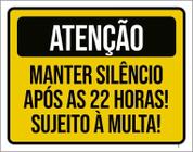 Placa Atenção Manter Silêncio Após 22 Horas Multa 18X23