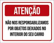 Placa Atenção Não Responsabilizamos Objetos No Carro 18X23