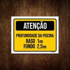 Placa Atenção Profundaide Piscina Raso Fundo Amarelo 18X23