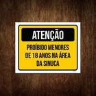 Placa Atenção Proibido Menores 18 Anos Sinuca 27X35