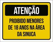 Placa Atenção Proibido Menores 18 Anos Sinuca 36X46