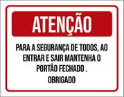 Placa Atenção Segurança Todos Entrar Sair Portão 18X23