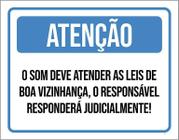 Placa Atenção Som Atender Lei Boa Vizinhança 27X35