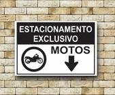 Placa Aviso Estacionamento Exclusivo Motos Seta Baixo Preta