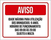 Placa Aviso Idade Máxima Utilização Brinquedos 18X23