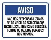 Placa Aviso Não Responsabilizamos Veículos 18X23