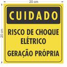 Placa Cuidado Risco de Choque Elétrico - Geração Própria - 20 x 20 cm