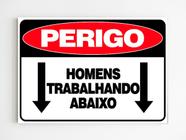 Placa de aviso perigo homens trabalhando abaixo obra mdf A4 - Genérico