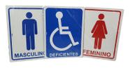 Placa de Banheiro Kit Masculino Feminino e Deficiente PCD