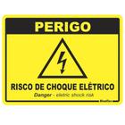 Placa de Poliestireno Auto-Adesiva 15x20cm Perigo Risco de Choque Elétrico - 220 BY - SINALIZE