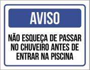 Placa De Sinalização - Aviso Passe Chuveiro Piscina 36X46