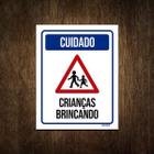 Placa De Sinalização - Cuidado Crianças Brincando 27X35