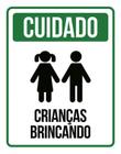 Placa De Sinalização - Cuidado Crianças Brincando 27X35