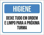 Placa De Sinalização - Higiene Deixe Tudo Em Ordem 18X23