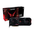 Placa de vídeo PowerColor Red Devil AMD Radeon RX 9070 XT com três ventoinhas e caixa original ao fundo