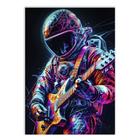 Placa Decorativa A2 Astronauta Tocando Guitarra Colorido