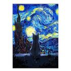 Placa Decorativa A2 Gato Noite Estrelada Van Gogh Arte