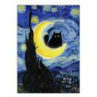 Placa Decorativa A4 Gato Engraçada Noite Estrelada Van Gogh