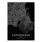 Placa Decorativa A4 Mapa Copenhague Dinamarca Europa Black