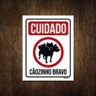 Placa Decorativa - Cuidado Cãozinho Bravo 3 Cabeças 36X46