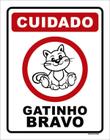 Placa Decorativa - Cuidado Gatinho Bravo Gato 36X46