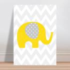 Placa decorativa infantil bebê chevron cinza elefante amarelo