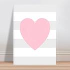 Placa decorativa infantil coração rosa listras cinza