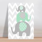 Placa decorativa infantil Elefantes Cinza e Verde