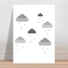 Placa decorativa infantil nuvens chuva cinza