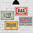 Placa Decorativa MDF Vintage Carros Gasolina Kit 4un 30x40cm