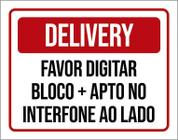 Placa Delivery Digitar Bloco Interfone Ao Lado 27X35