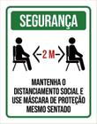 Placa Distanciamento Social Use Máscara Sentado 27X35