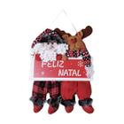 Placa Feliz Natal Papai Noel e Rena - 26cm x 43cm