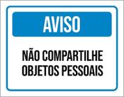 Placa Higiene Aviso Não Compartilhe Objetos Pessoais 18X23