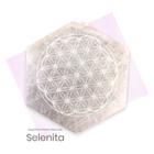 Placa Pedra Selenita Hexagonal Com Flor Da Vida 7cm X 1,5cm - EQUILIBRIO