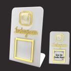 Placa Qrcode Instagram Para balcão Comercio Branco Com Dourado